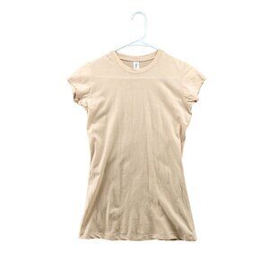 PIMATEE Pima Cotton Beige Nude T Shirt Womens Large L Fitted Crewneck